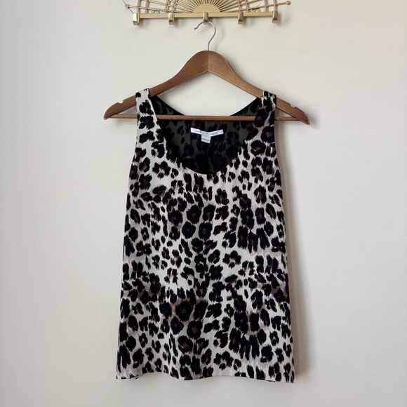 Diane Von Furstenberg Jackie Silk Tank Top XS Cheetah Print Black - Picture 1 of 9
